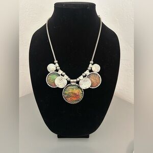 Colorful Statement Necklace with Silver Accents
